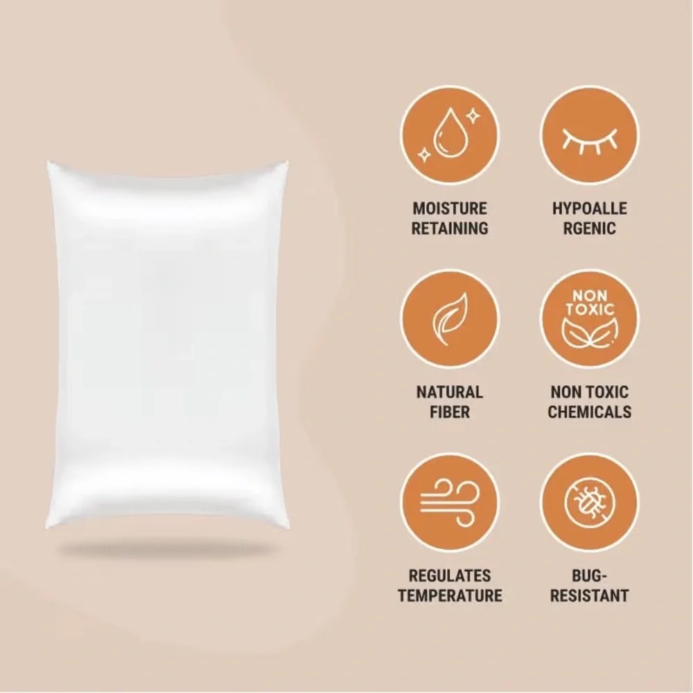 Silk Pillowcase - 100% Pure Mulberry Silk Standard Size Hidden Zipper White)